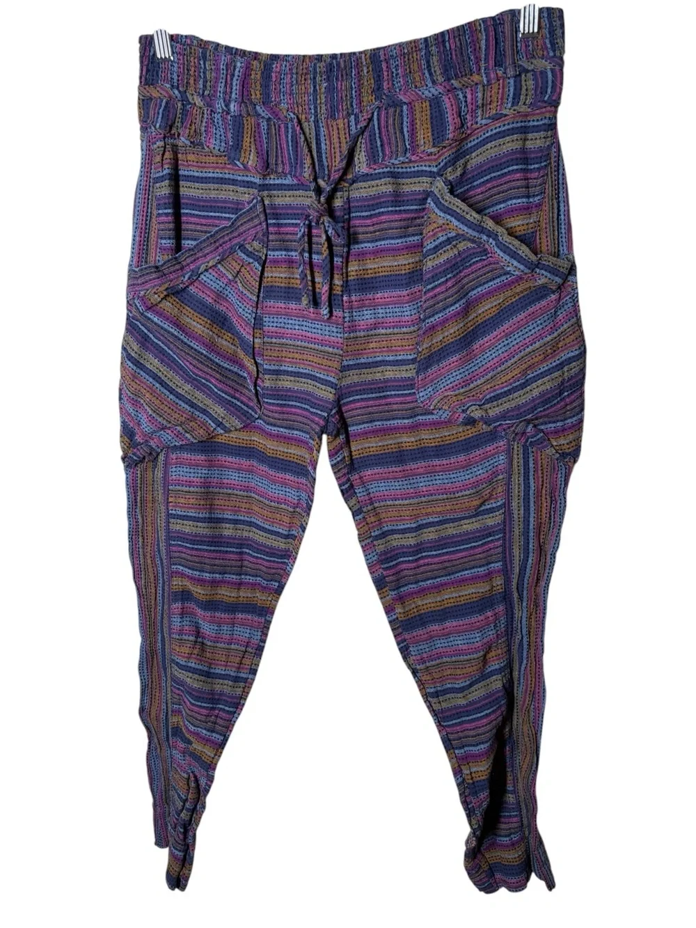 Free People Sweet Escape High Waist Harem Woven Striped Pants Pouch Pockets S